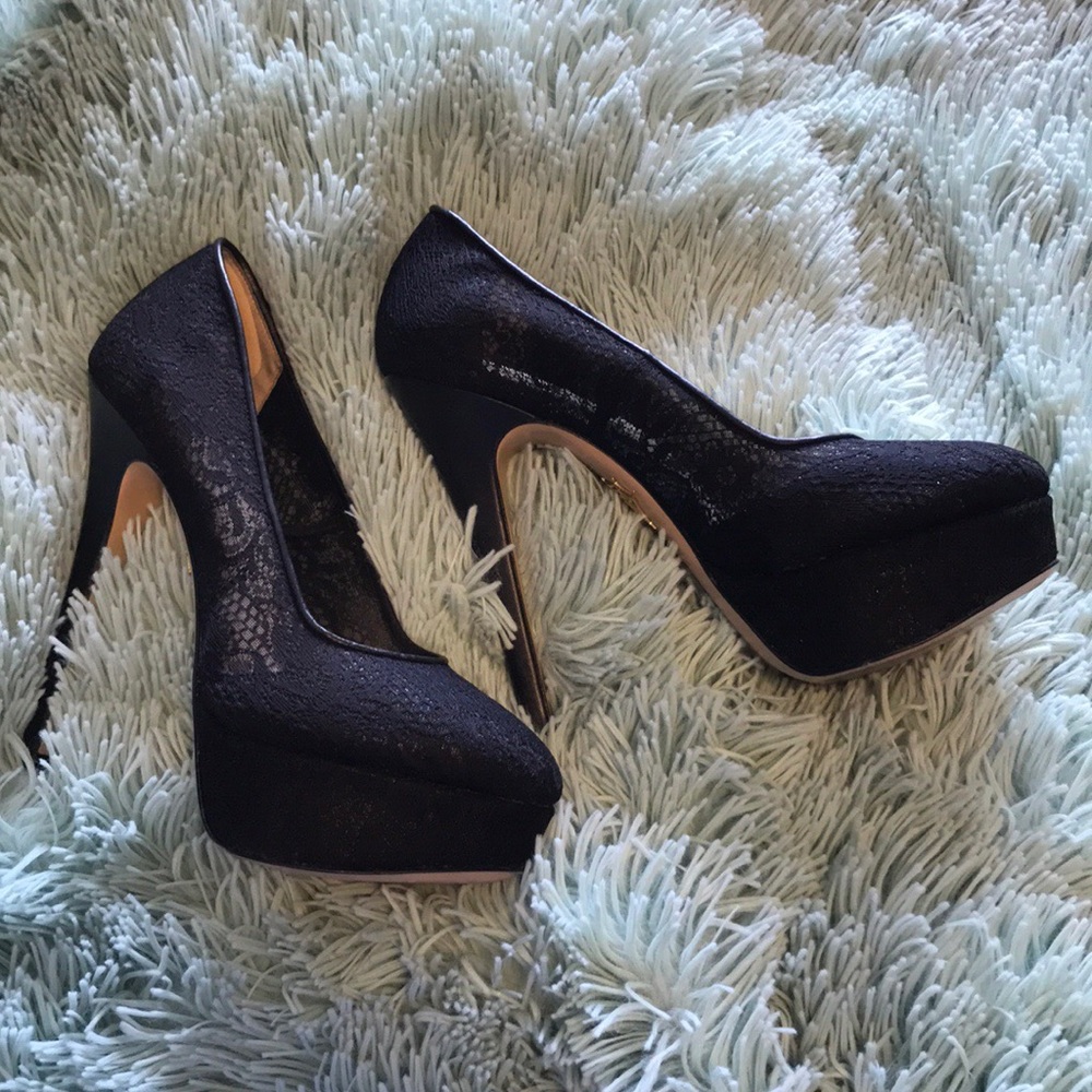 Charlotte Olympia Black Lace Pumps